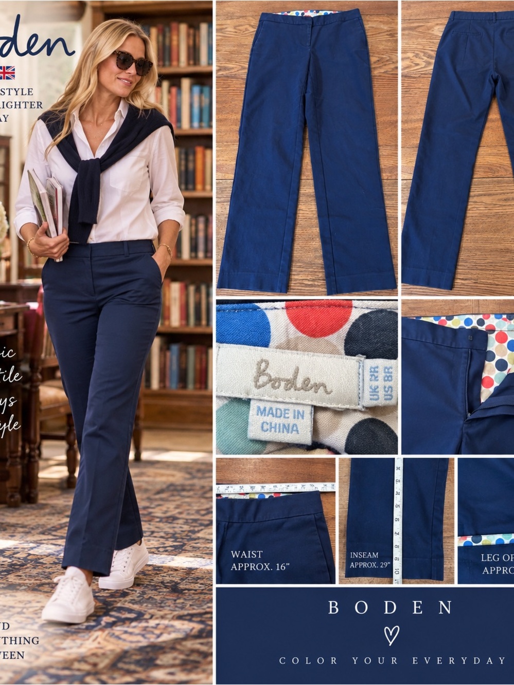 Boden Navy Chino Straight-Leg Pants 👖 side pockets